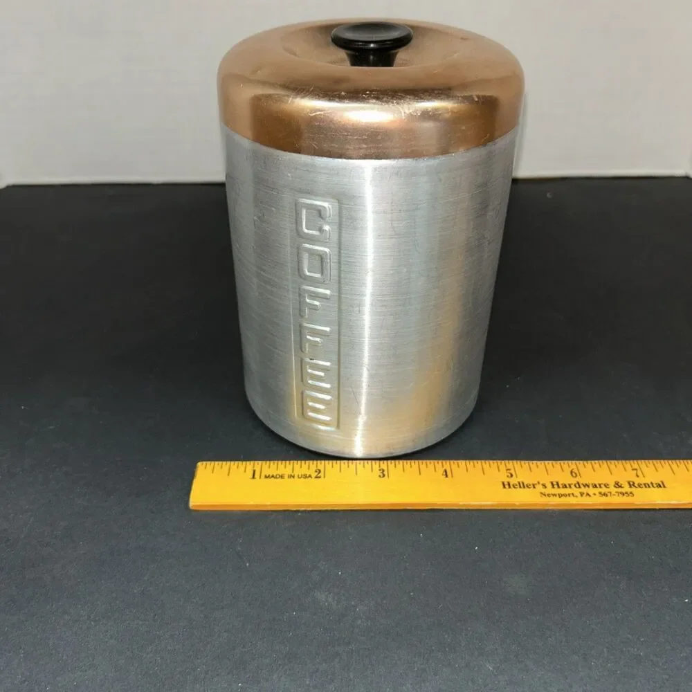 Vtg 60s Aluminum Coffee Canister Copper Lid Bakelite Knob Italy Made
